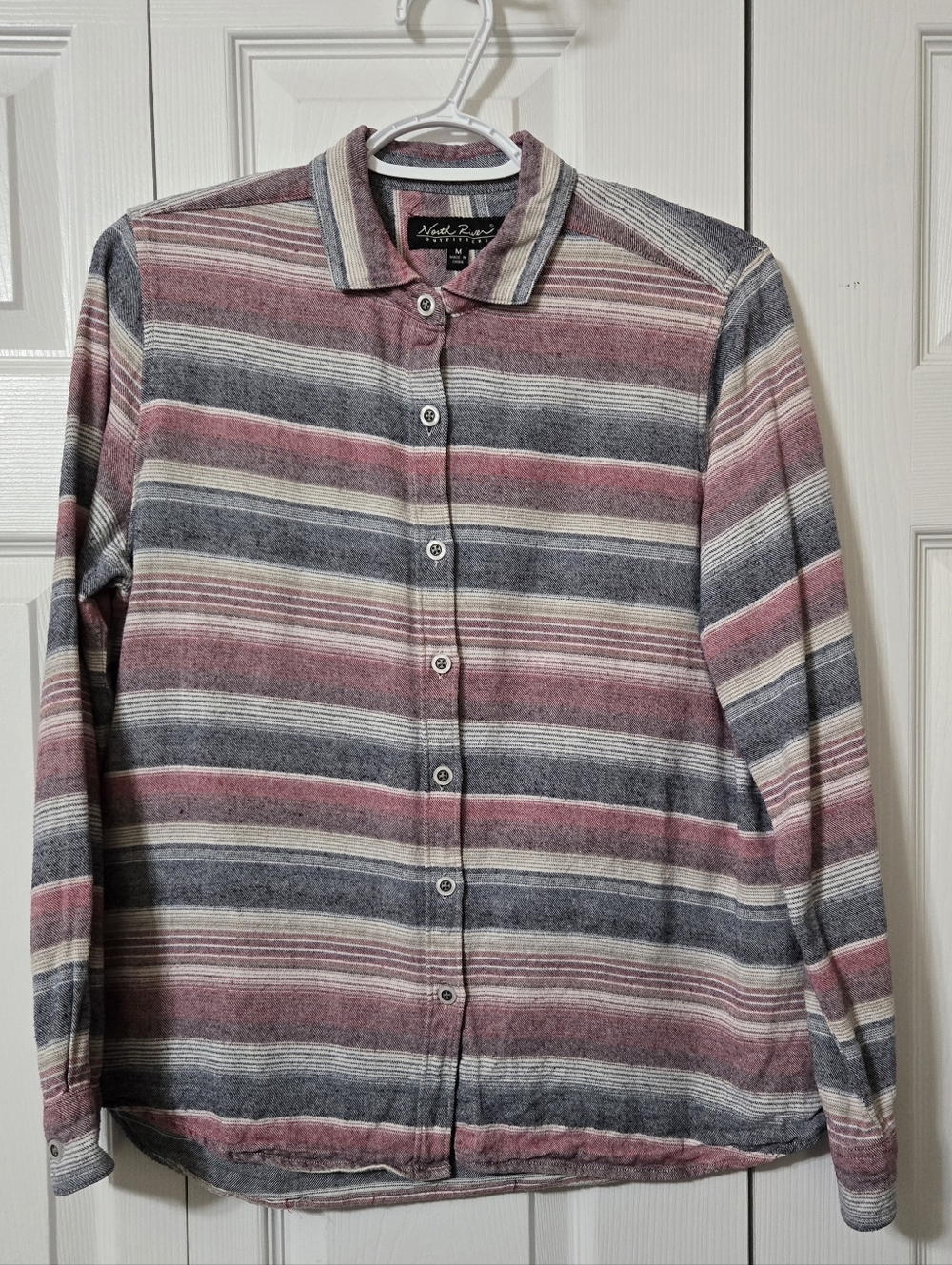 Pink & Blue Striped Button Up Flannel Shirt, Size Medium, Excellent Condition